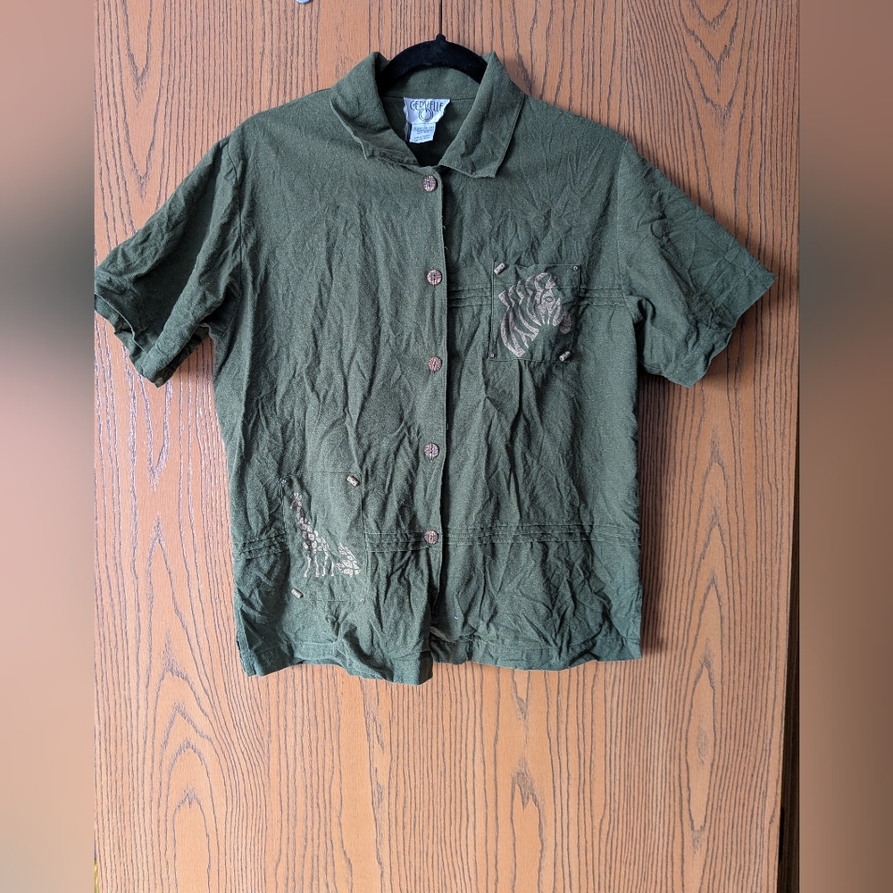 Cerville Green Silk Button Up | S